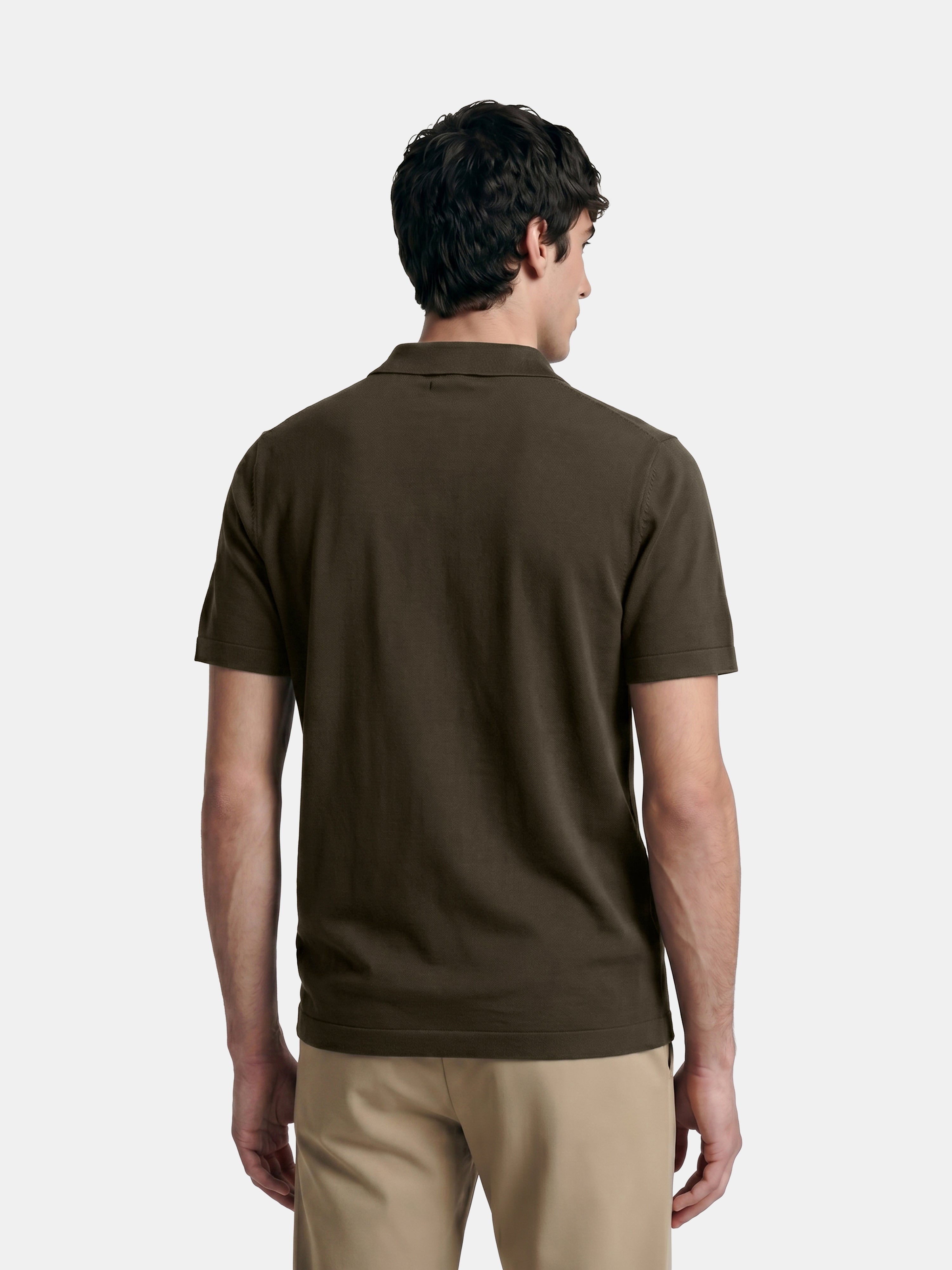 Men Olive Solid Cotton Flat Knit Polo T-Shirt