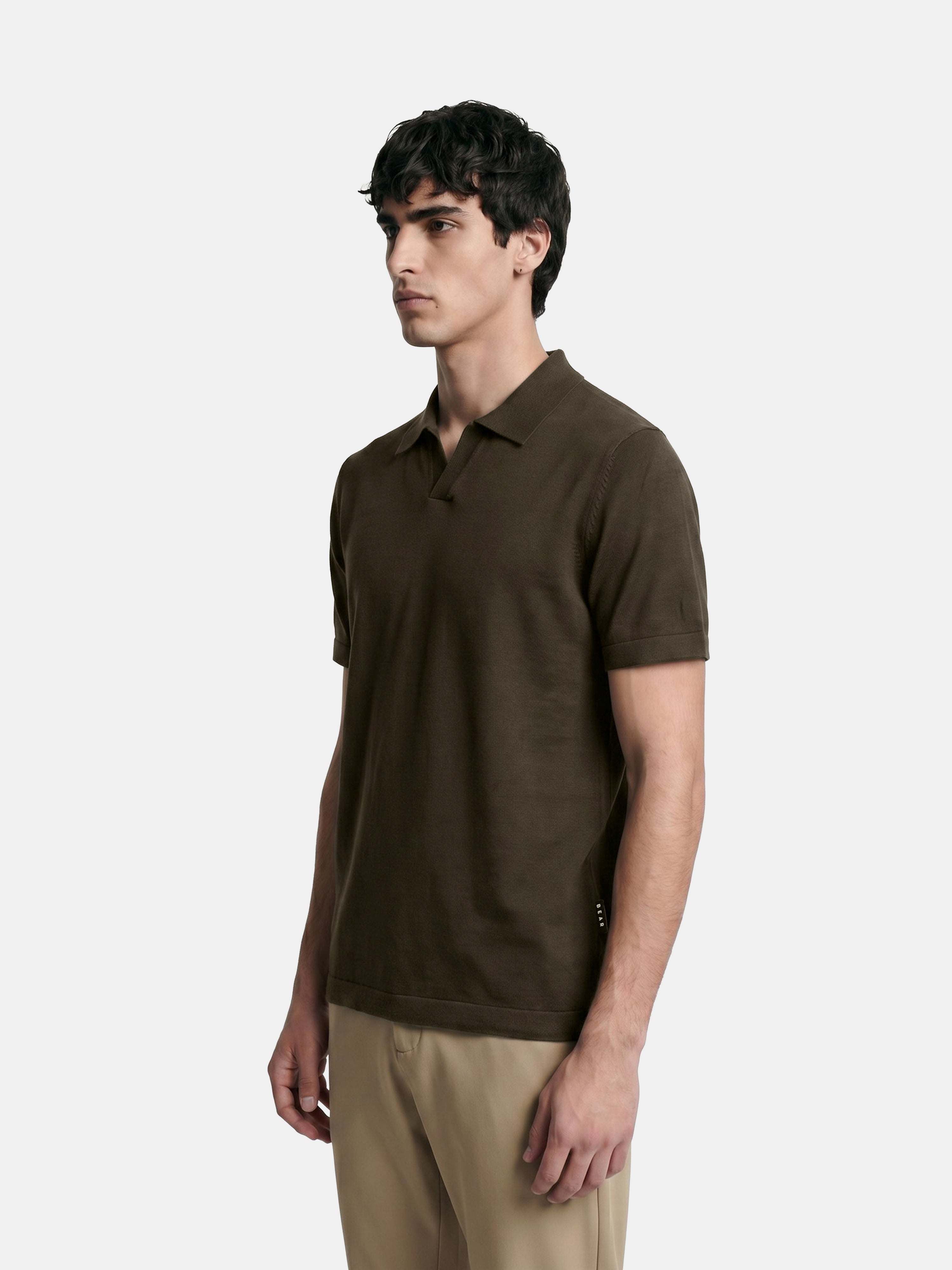 Men Olive Solid Cotton Flat Knit Polo T-Shirt