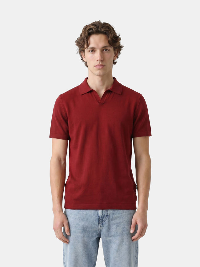 Men Red Solid Cotton Flat Knit Polo T-Shirt