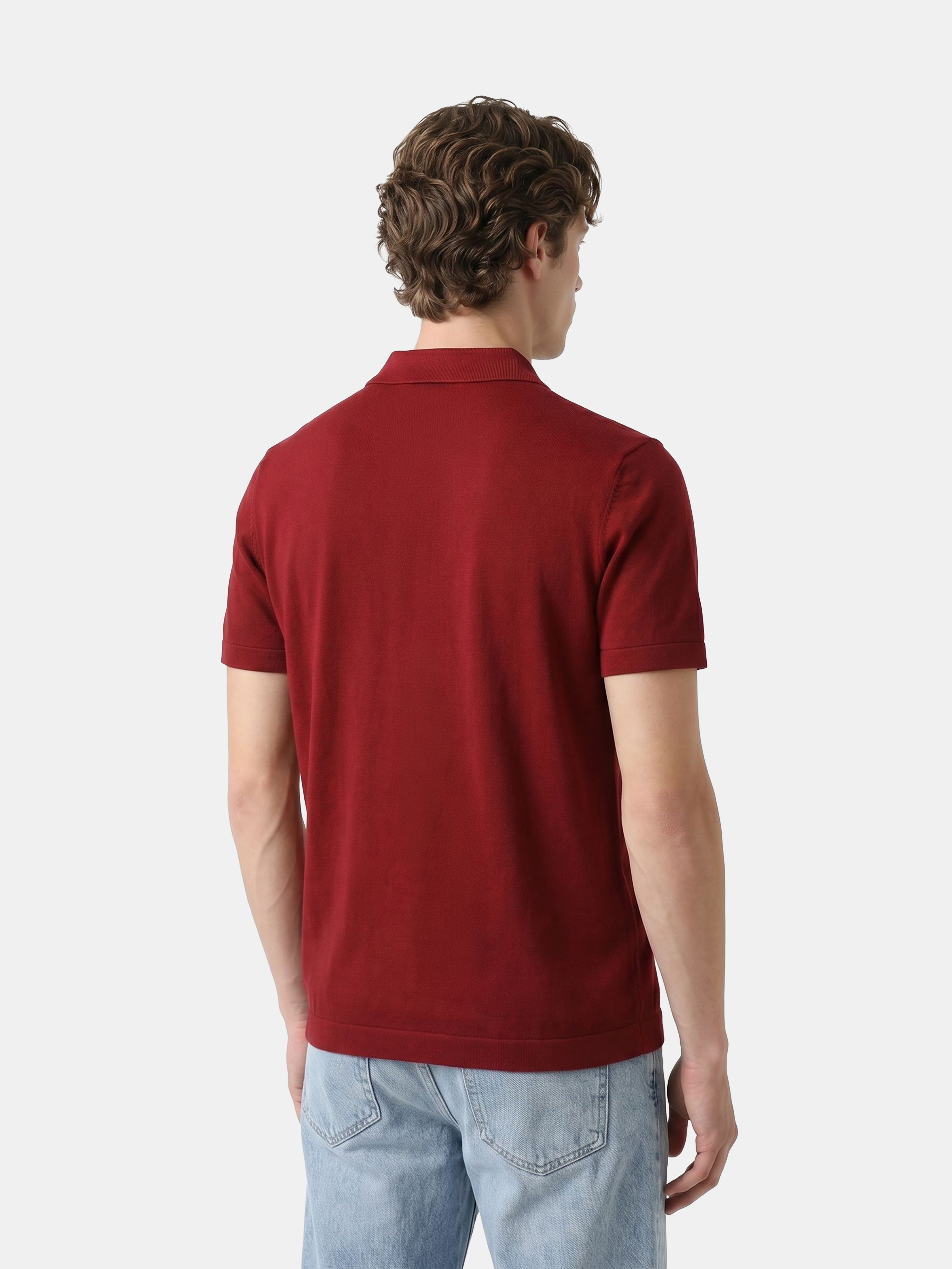 Men Red Solid Cotton Flat Knit Polo T-Shirt
