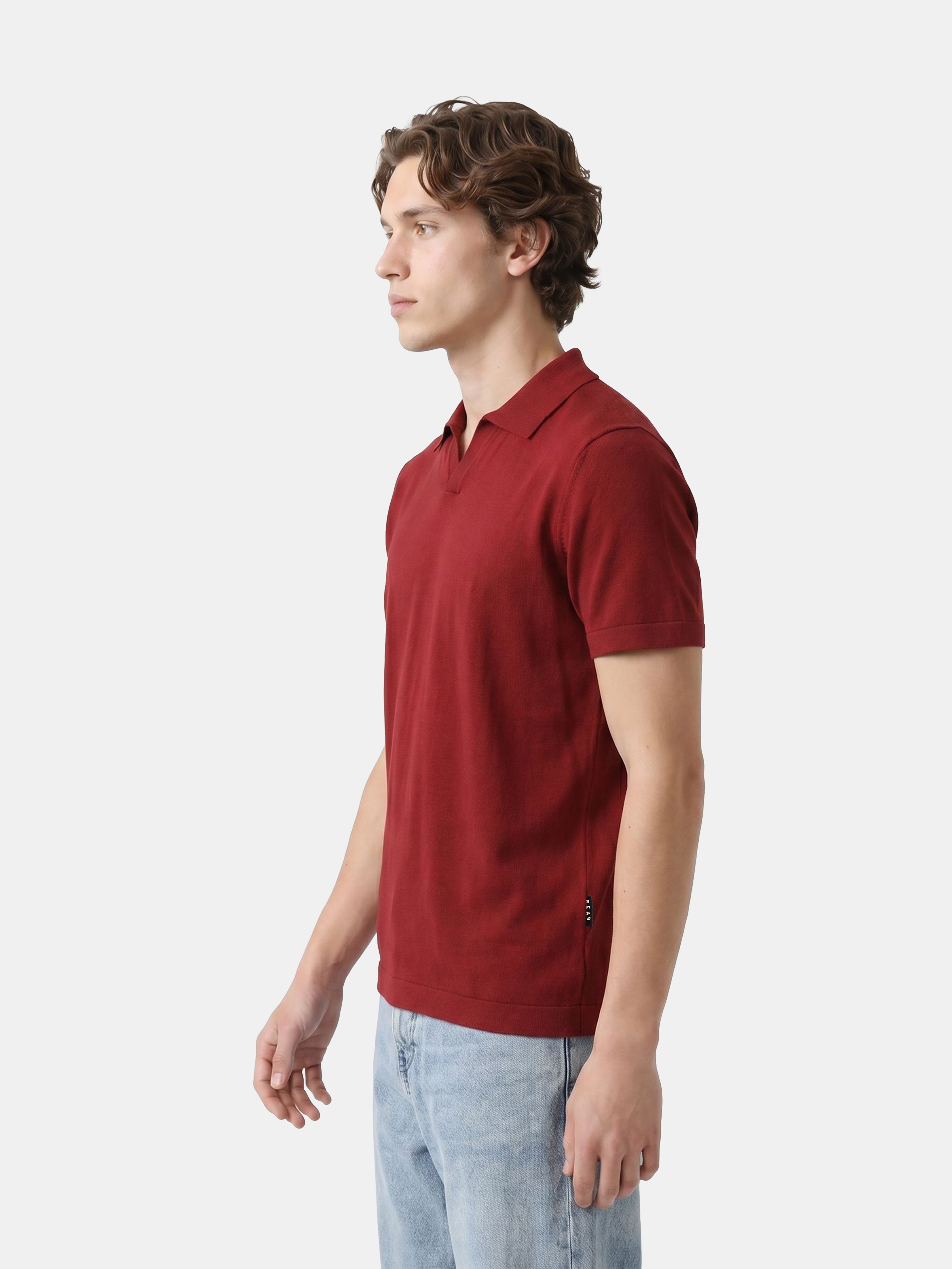 Men Red Solid Cotton Flat Knit Polo T-Shirt