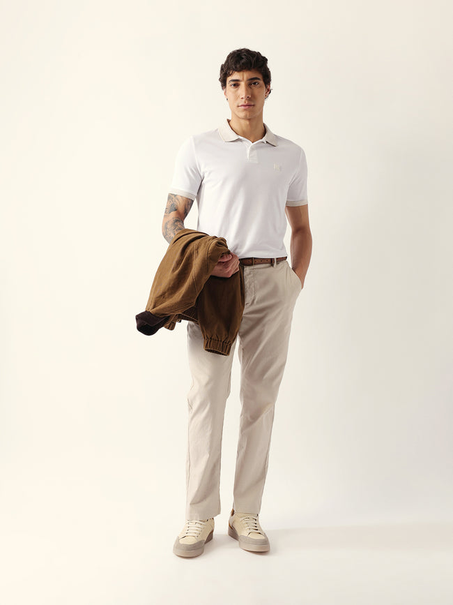Men White Solid Cotton Polo