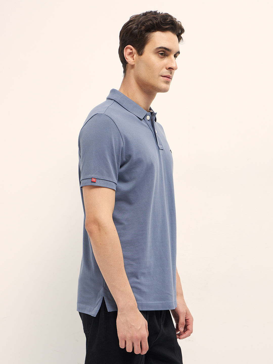 Men Blue Solid Regular Fit Polo