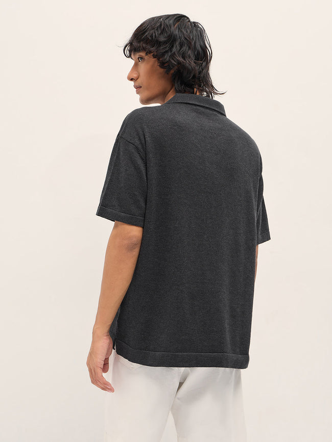 Men Black Solid Relaxed Fit Polo
