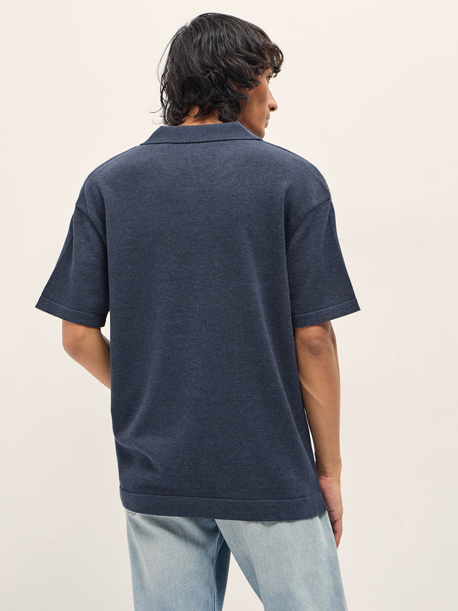 Men Blue Solid Relaxed Fit Polo