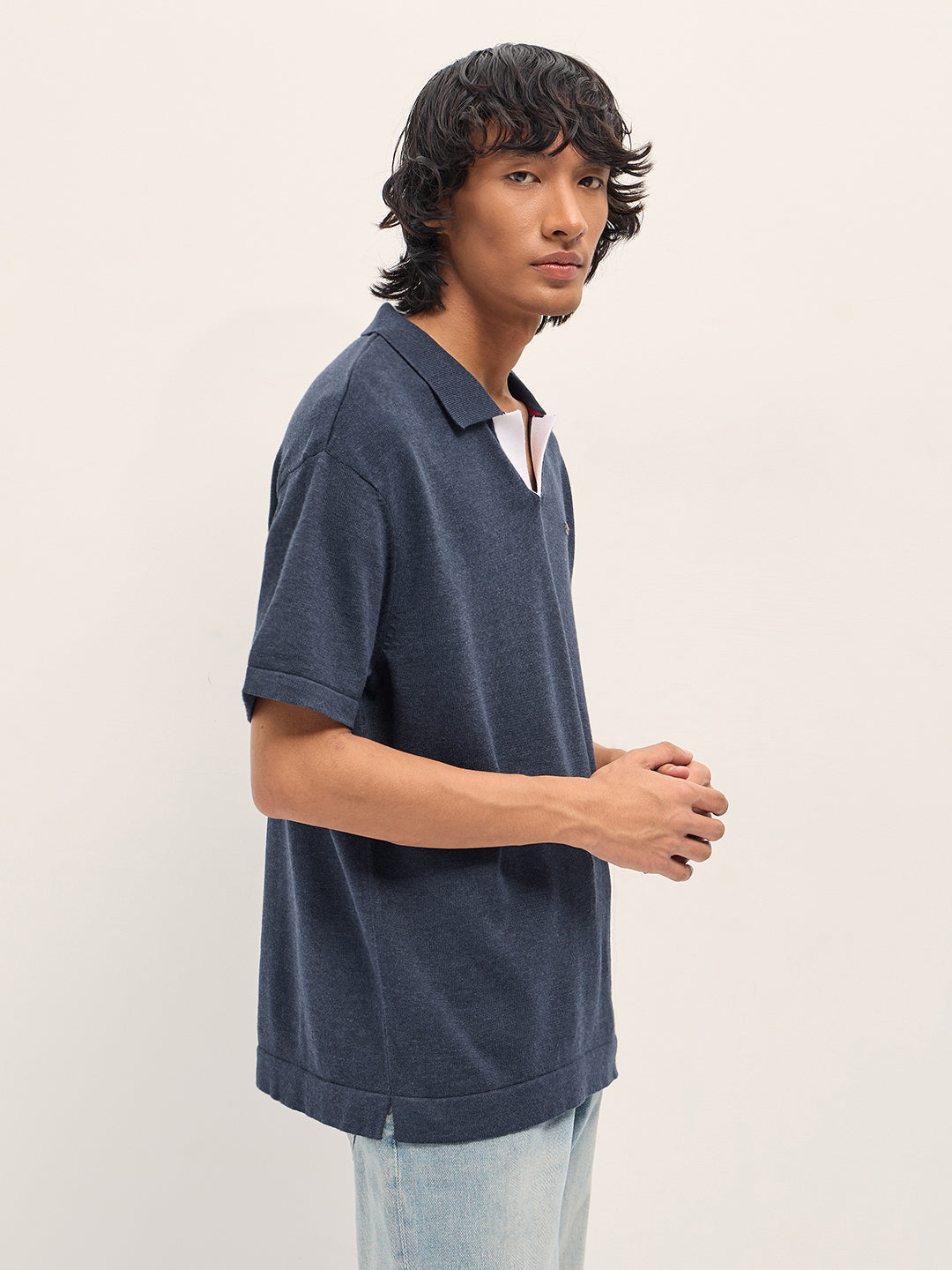 Men Blue Solid Relaxed Fit Polo
