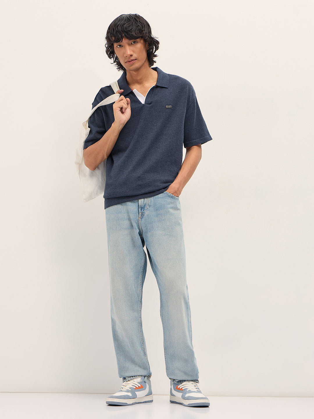 Men Blue Solid Relaxed Fit Polo
