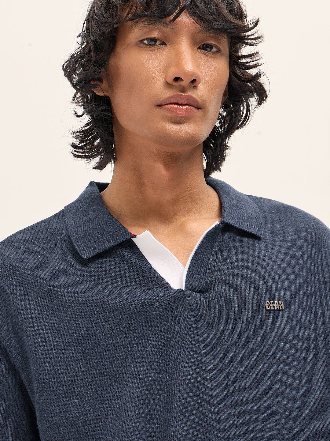 Men Blue Solid Relaxed Fit Polo