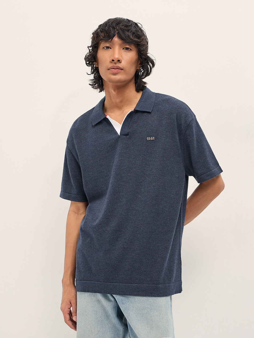 Men Blue Solid Relaxed Fit Polo