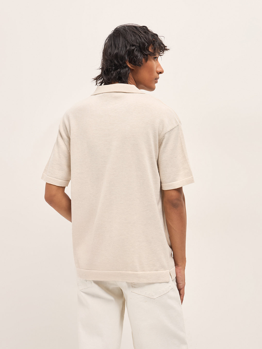 Men Cream Solid Relaxed Fit Polo