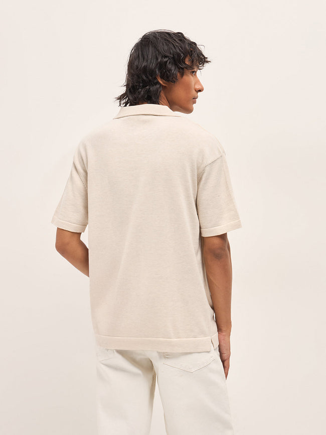 Men Cream Solid Relaxed Fit Polo