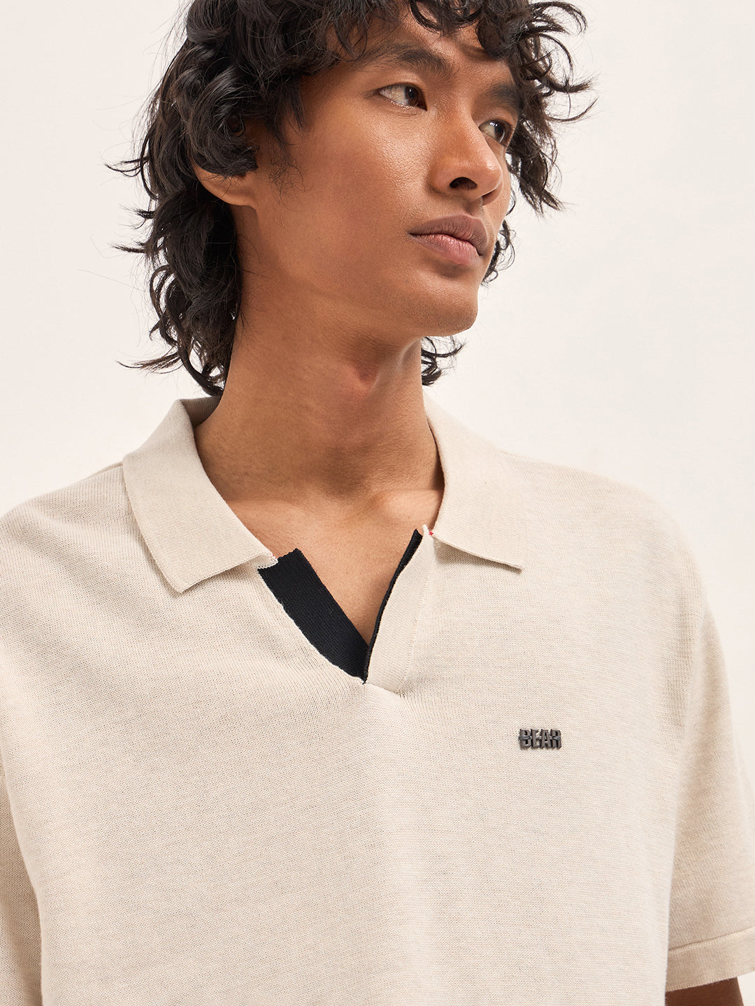 Men Cream Solid Relaxed Fit Polo