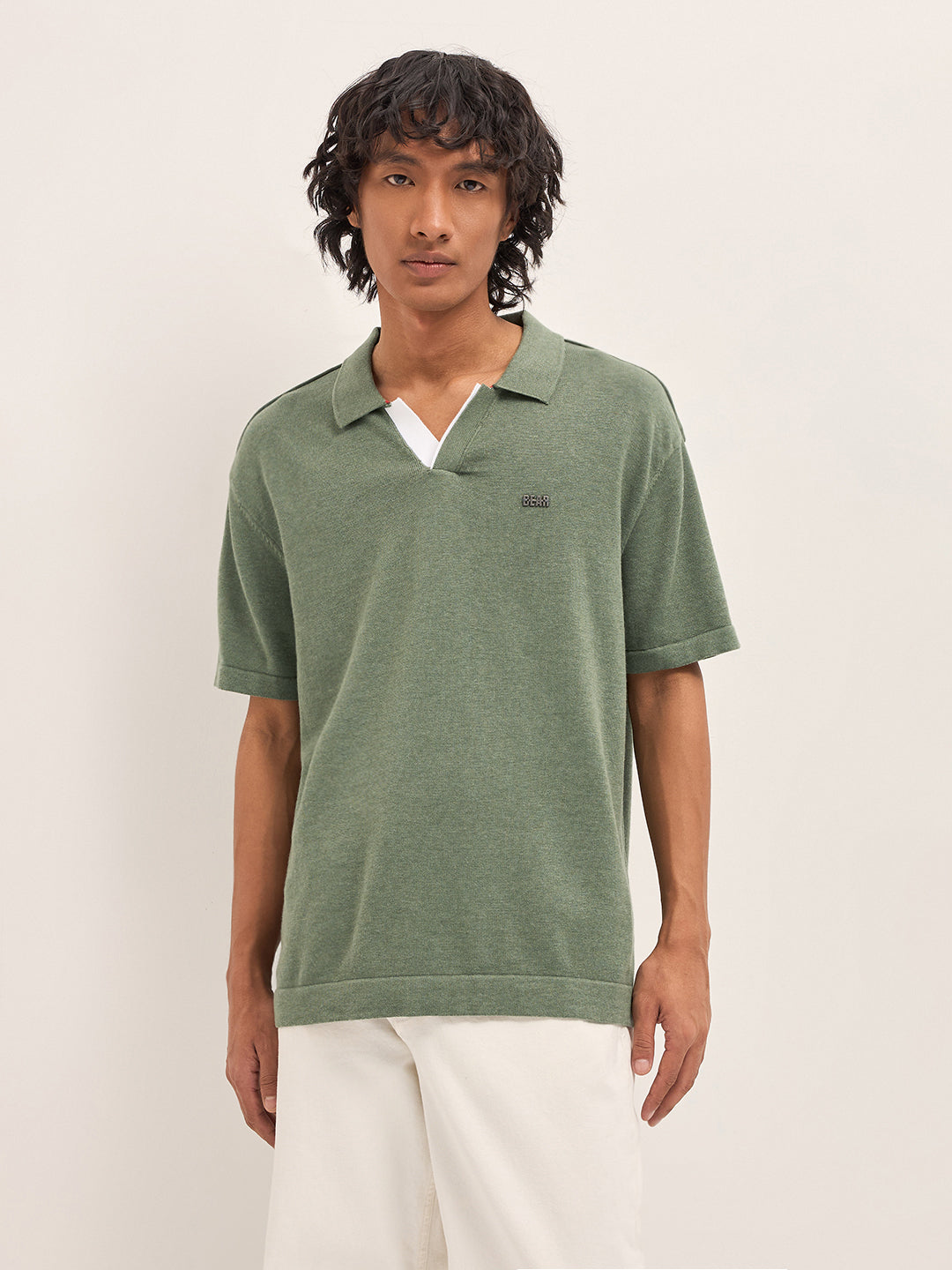 Men Green Solid Relaxed Fit Polo