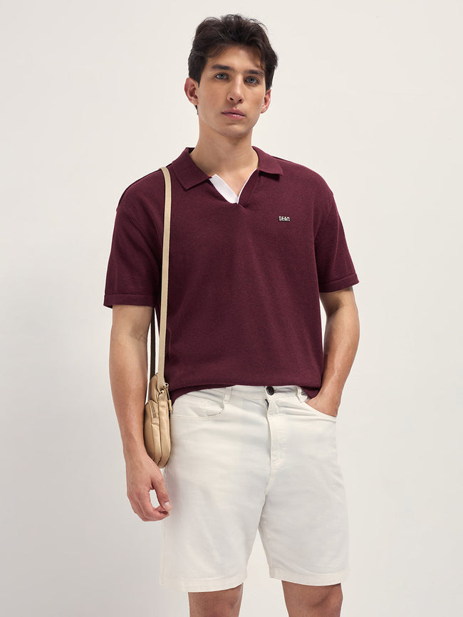 Men Maroon Solid Relaxed Fit Polo