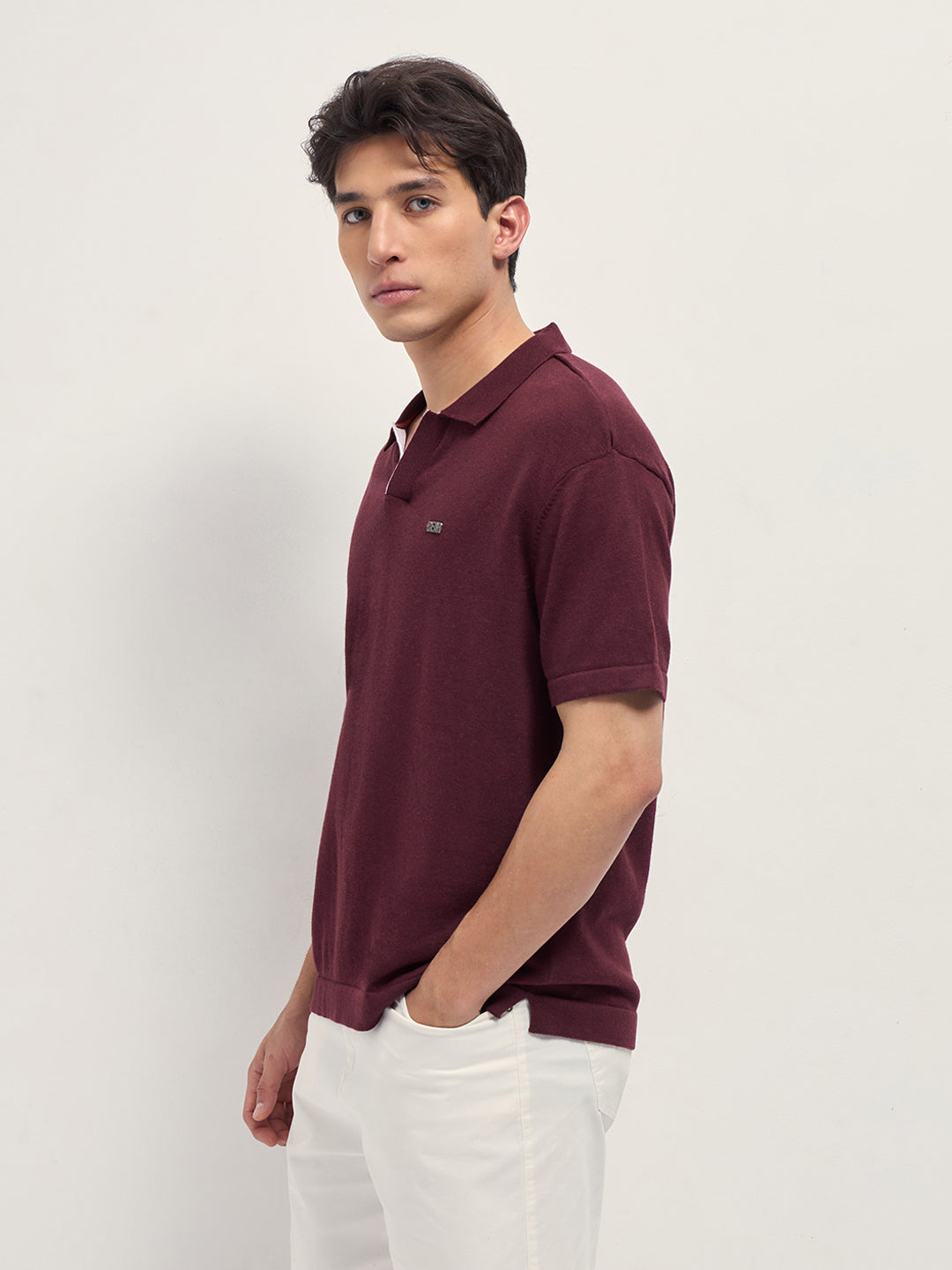 Men Maroon Solid Relaxed Fit Polo