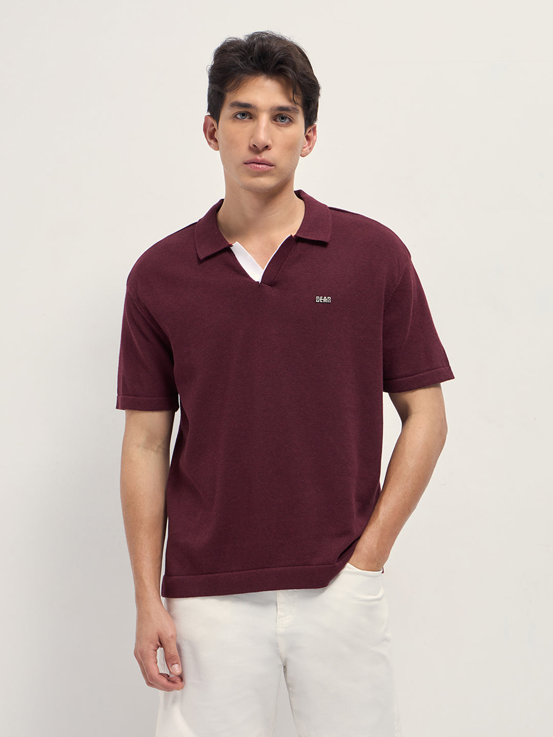 Men Maroon Solid Relaxed Fit Polo