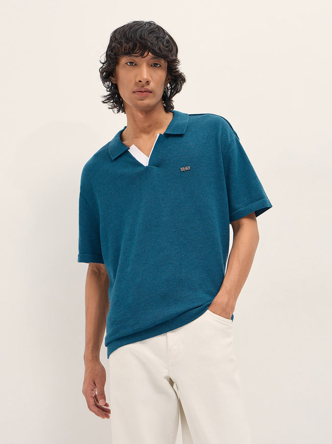 Men Teal Solid Relaxed Fit Polo