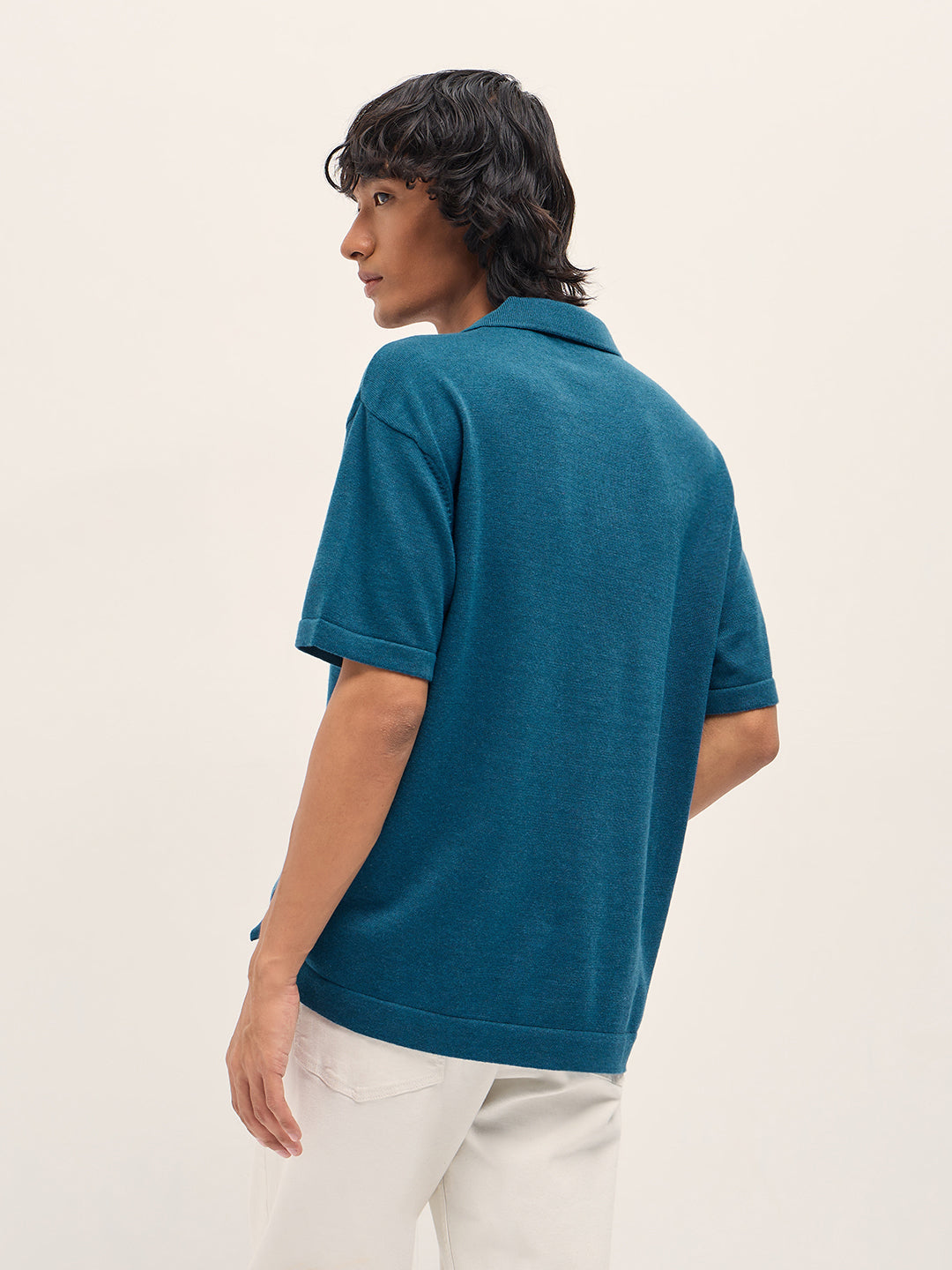 Men Teal Solid Relaxed Fit Polo