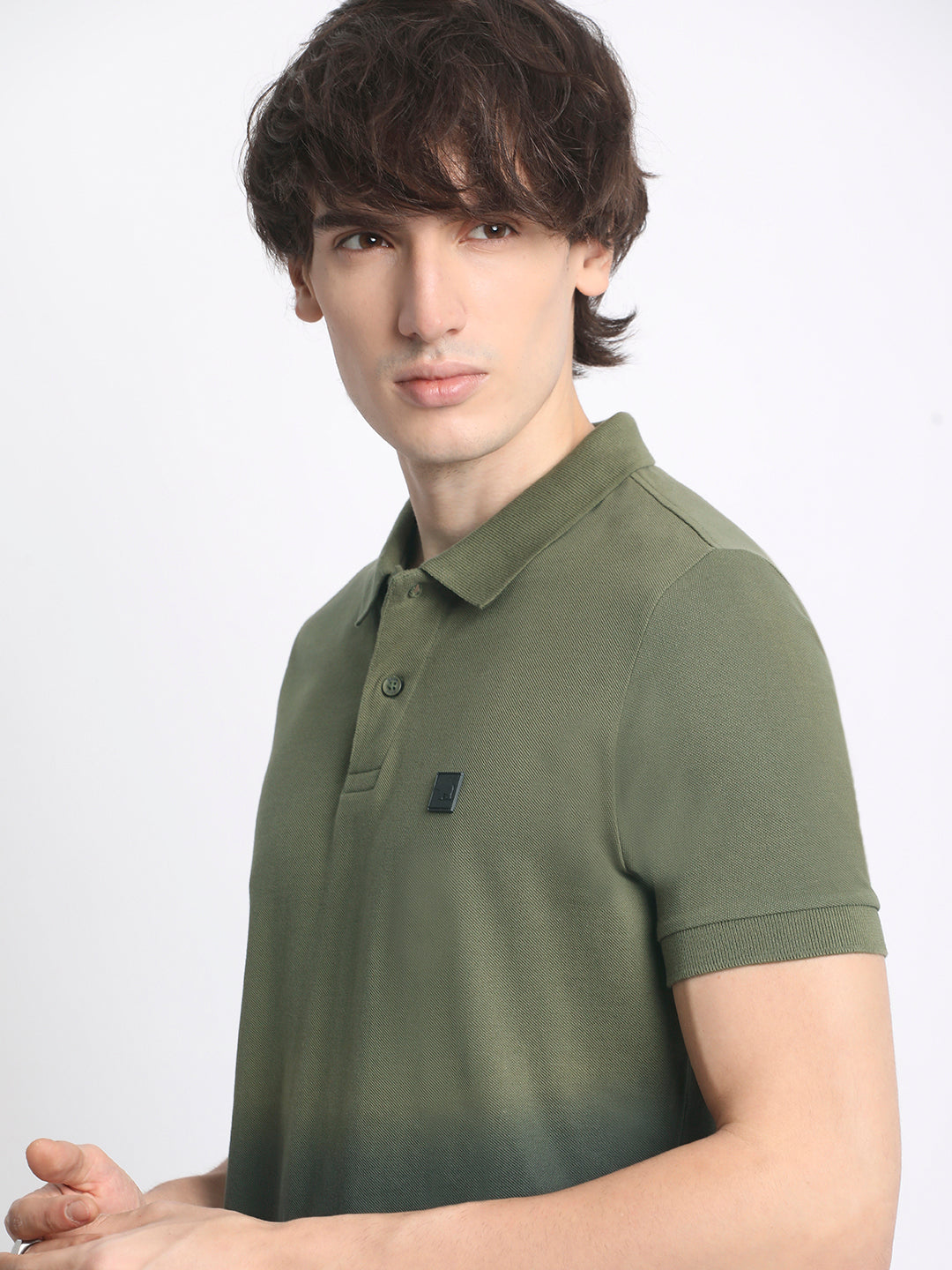 Men  Gradient Olive Green to Black Polo T-Shirt