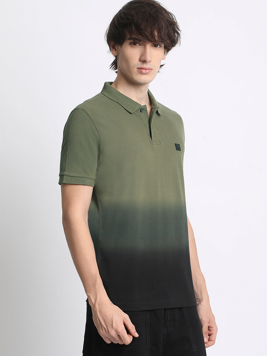 Men  Gradient Olive Green to Black Polo T-Shirt