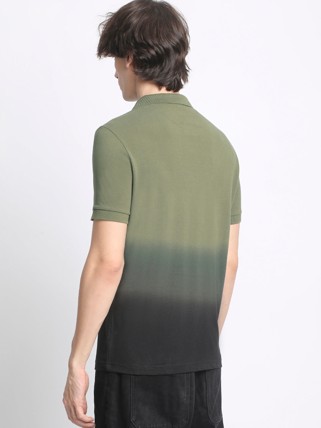 Men  Gradient Olive Green to Black Polo T-Shirt