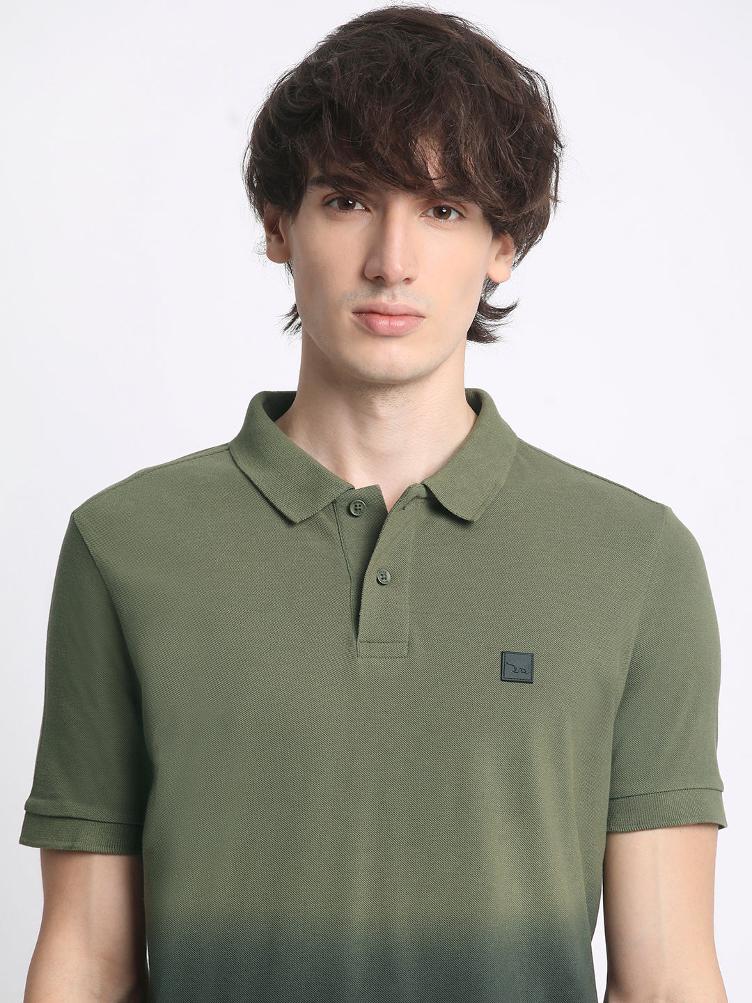 Men  Gradient Olive Green to Black Polo T-Shirt
