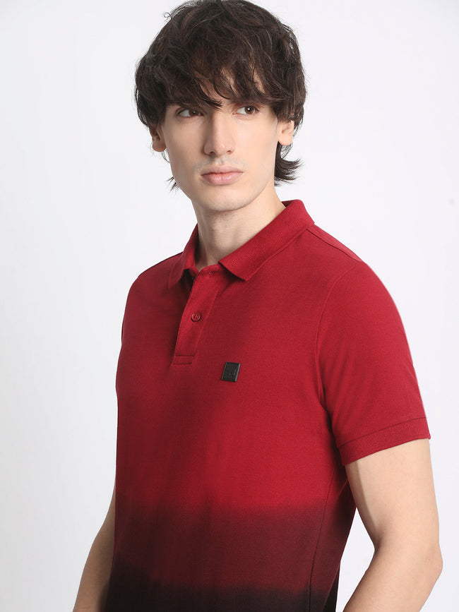 Men  Gradient Red to Black Polo T-Shirt