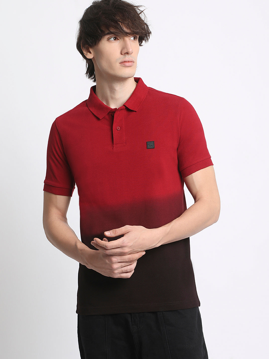 Men  Gradient Red to Black Polo T-Shirt