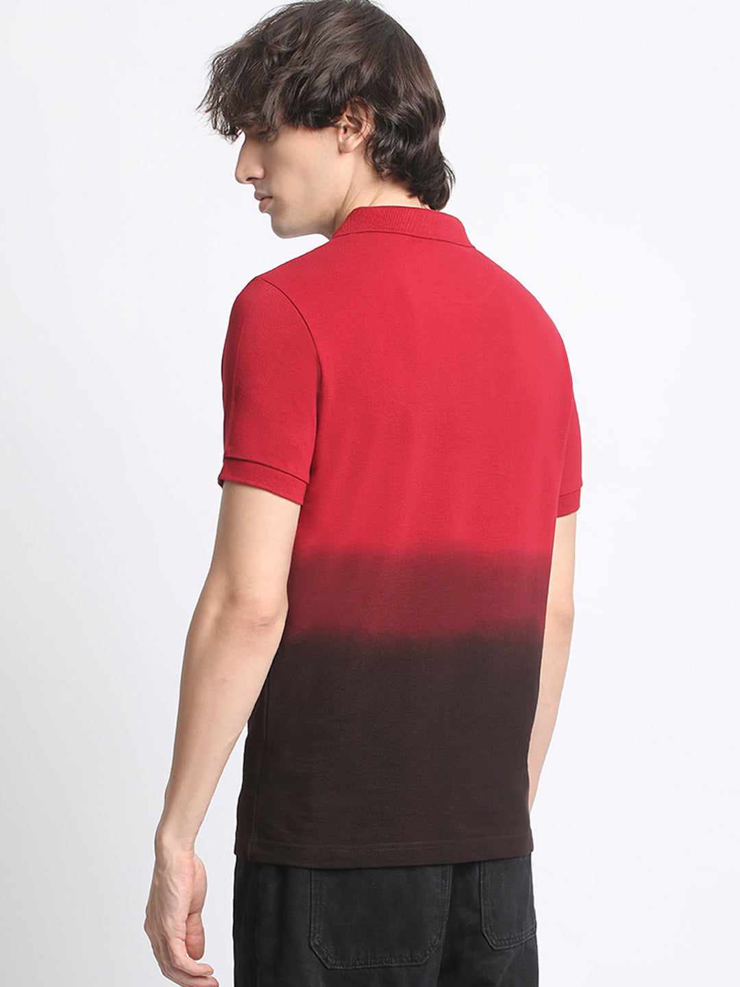 Men  Gradient Red to Black Polo T-Shirt