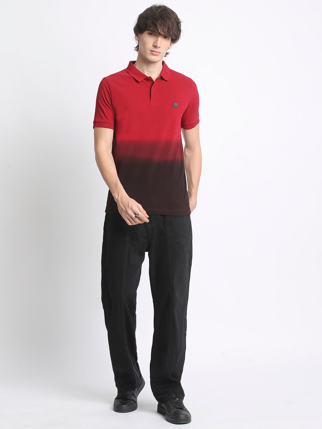 Men  Gradient Red to Black Polo T-Shirt
