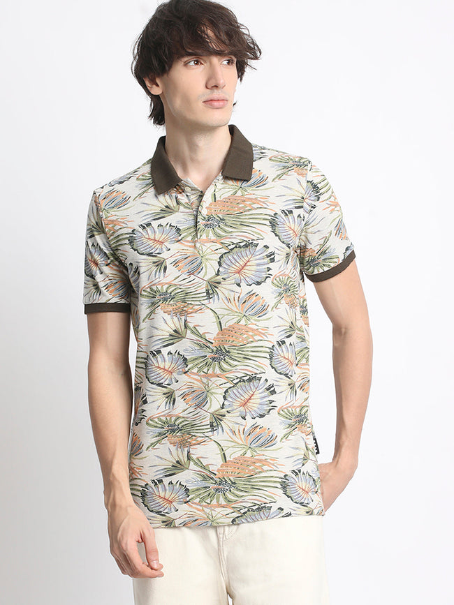 Men  Multicolored Floral Print Regular Fit Polo T-Shirt