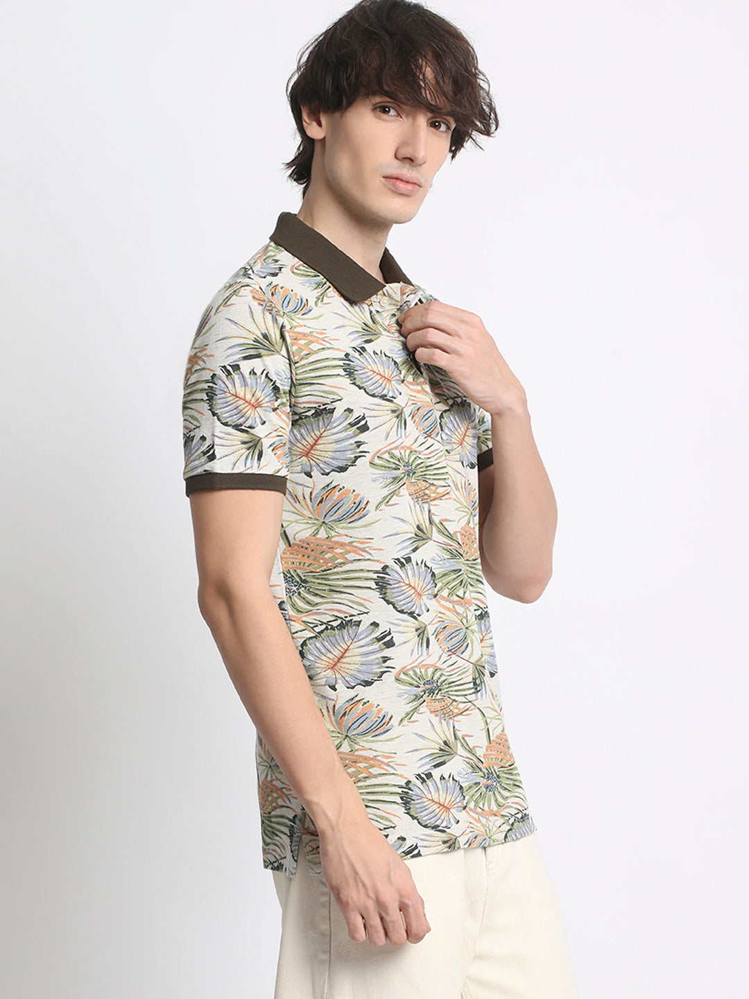 Men  Multicolored Floral Print Regular Fit Polo T-Shirt