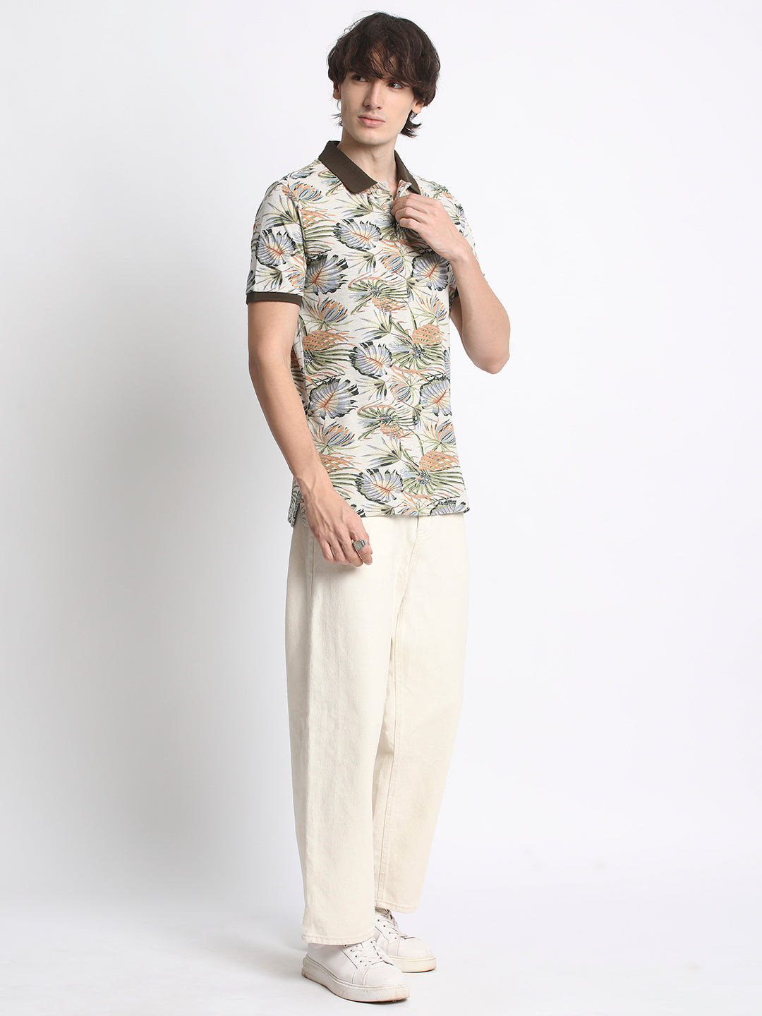 Men  Multicolored Floral Print Regular Fit Polo T-Shirt