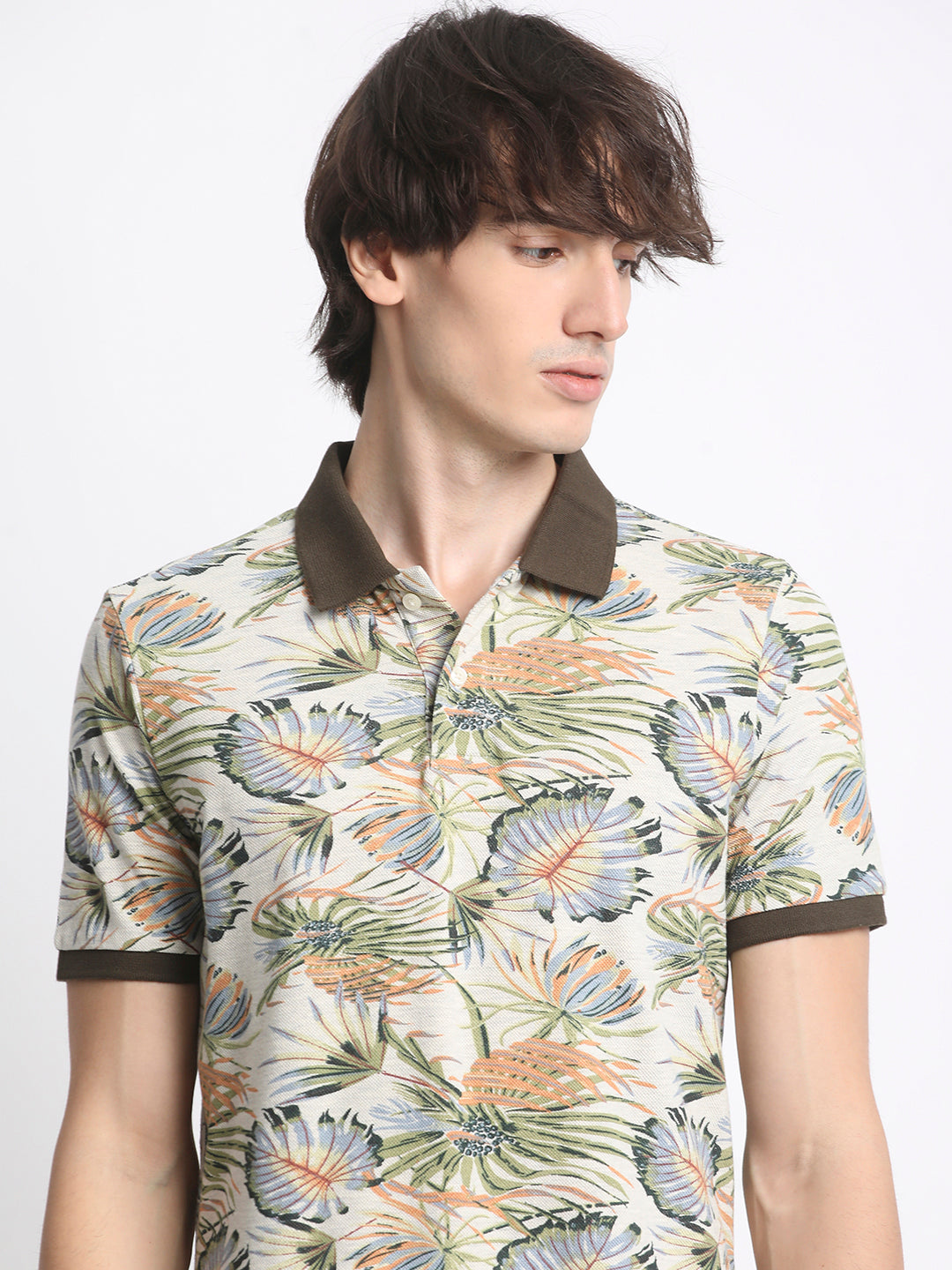 Men  Multicolored Floral Print Regular Fit Polo T-Shirt