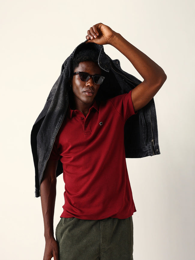 Men Maroon Solid Cotton T-Shirt