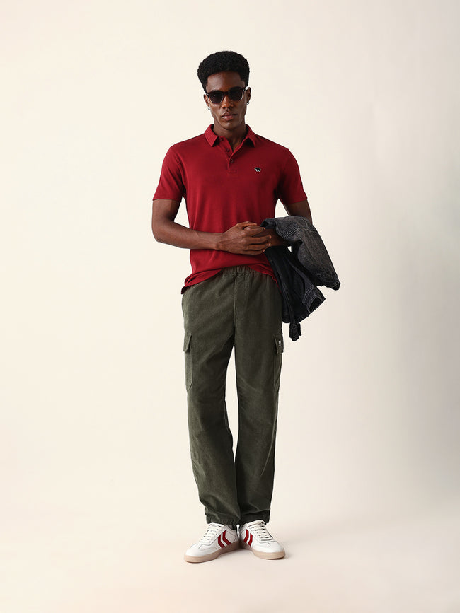 Men Maroon Solid Cotton T-Shirt