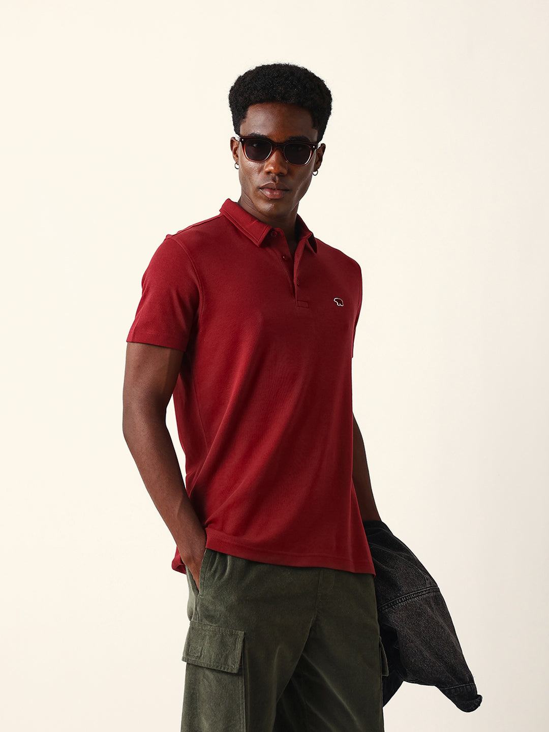 Men Maroon Solid Cotton T-Shirt