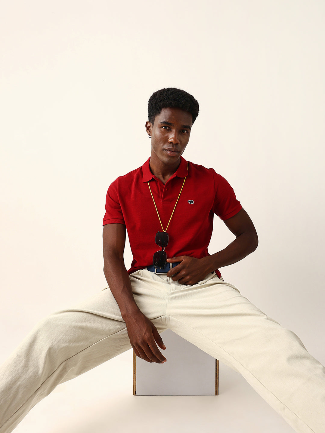 Men Red Solid Cotton T-Shirt