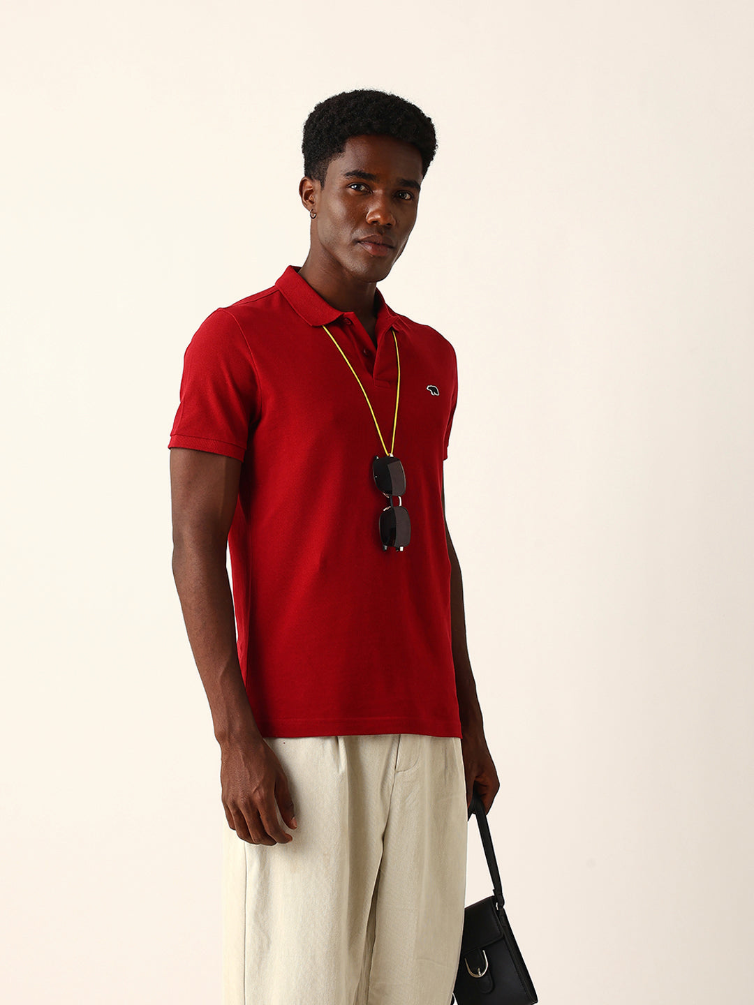 Men Red Solid Cotton T-Shirt