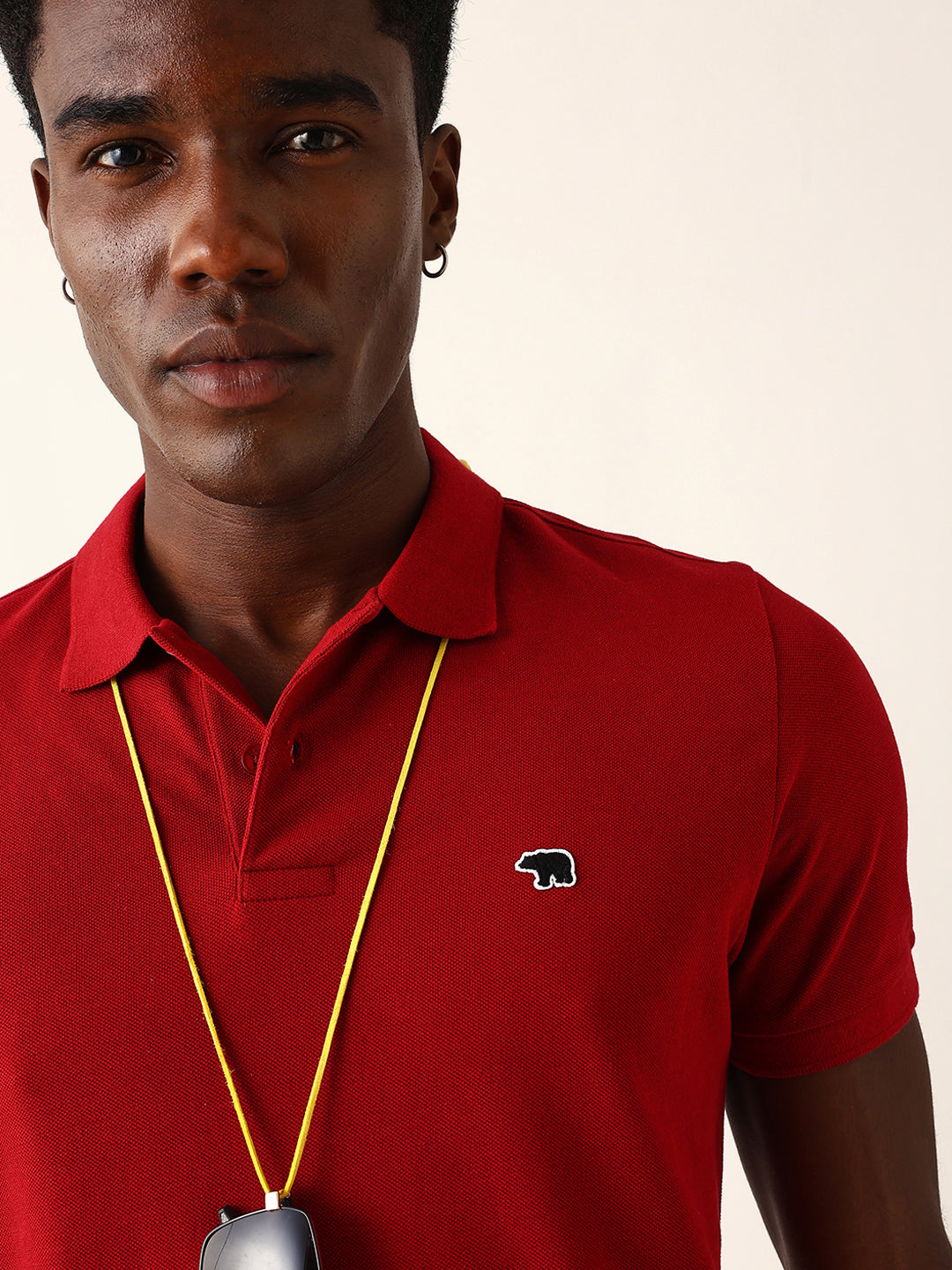 Men Red Solid Cotton T-Shirt