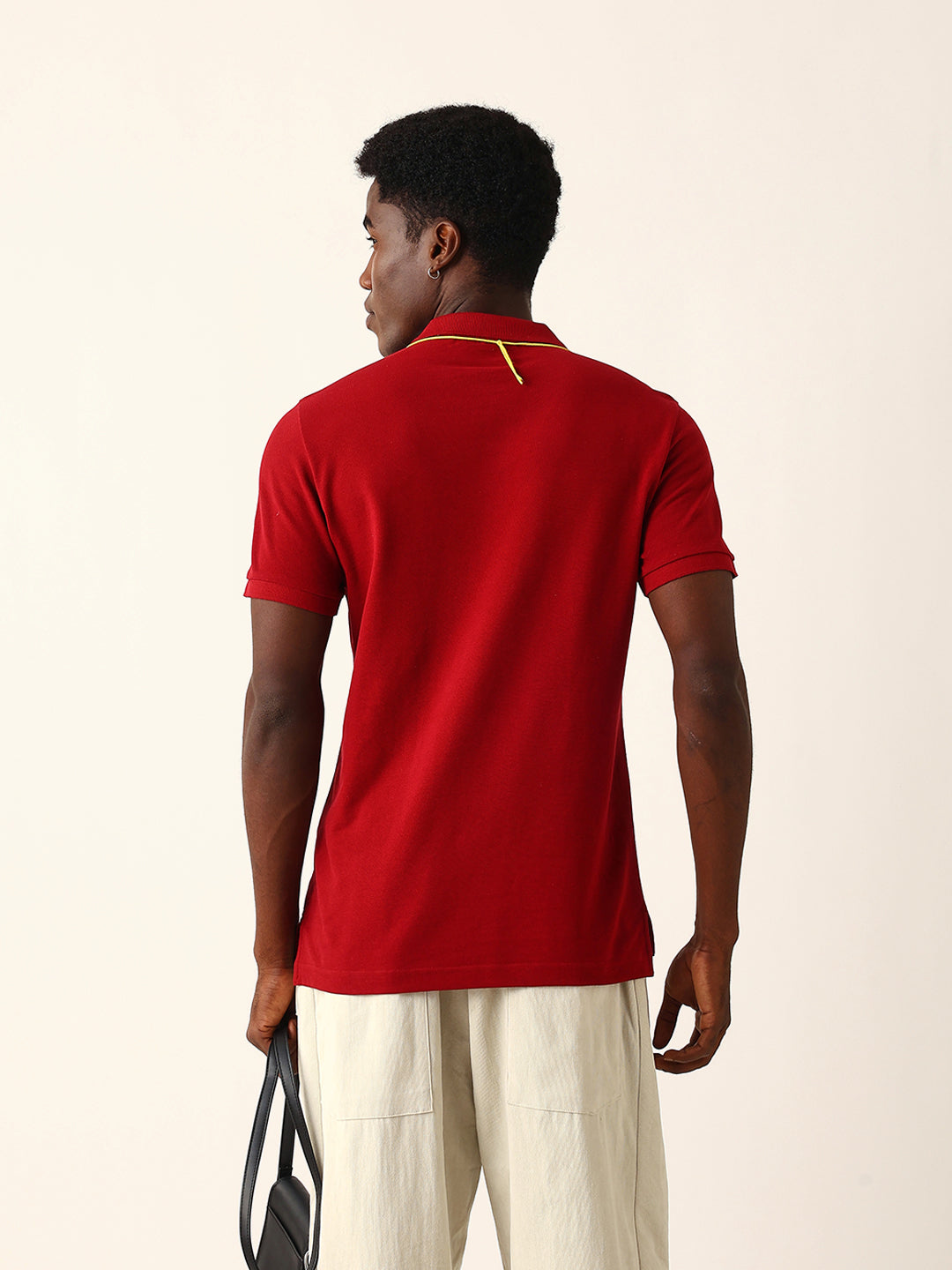 Men Red Solid Cotton T-Shirt