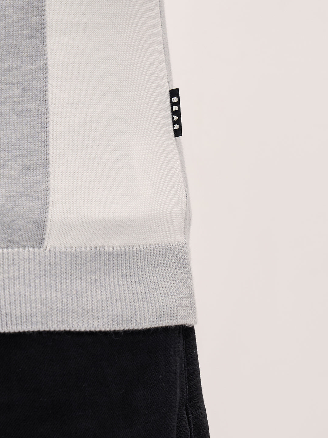 Men Grey & White Color Block Knit Design Regular Fit Polo