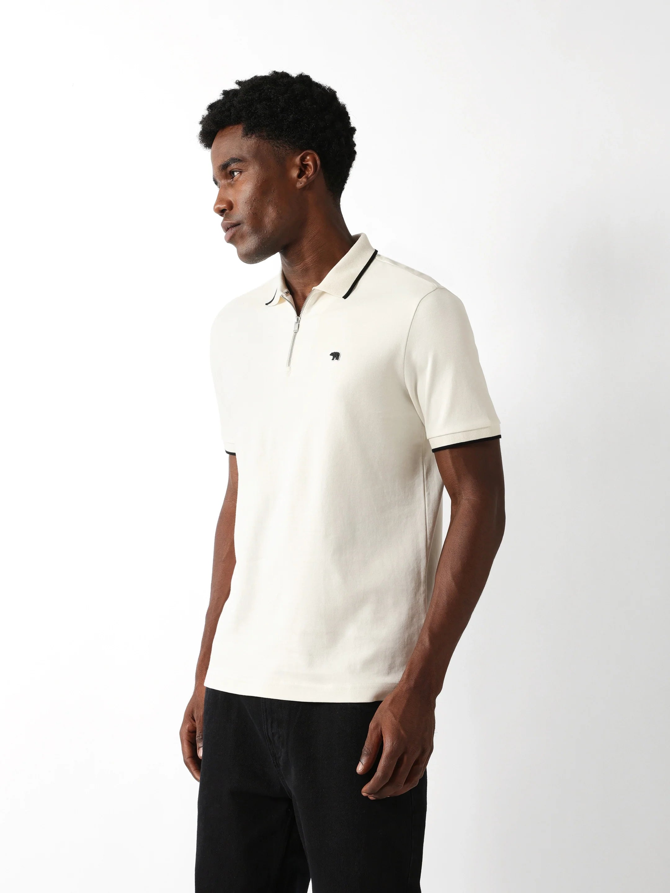 Men Off White Solid Polo