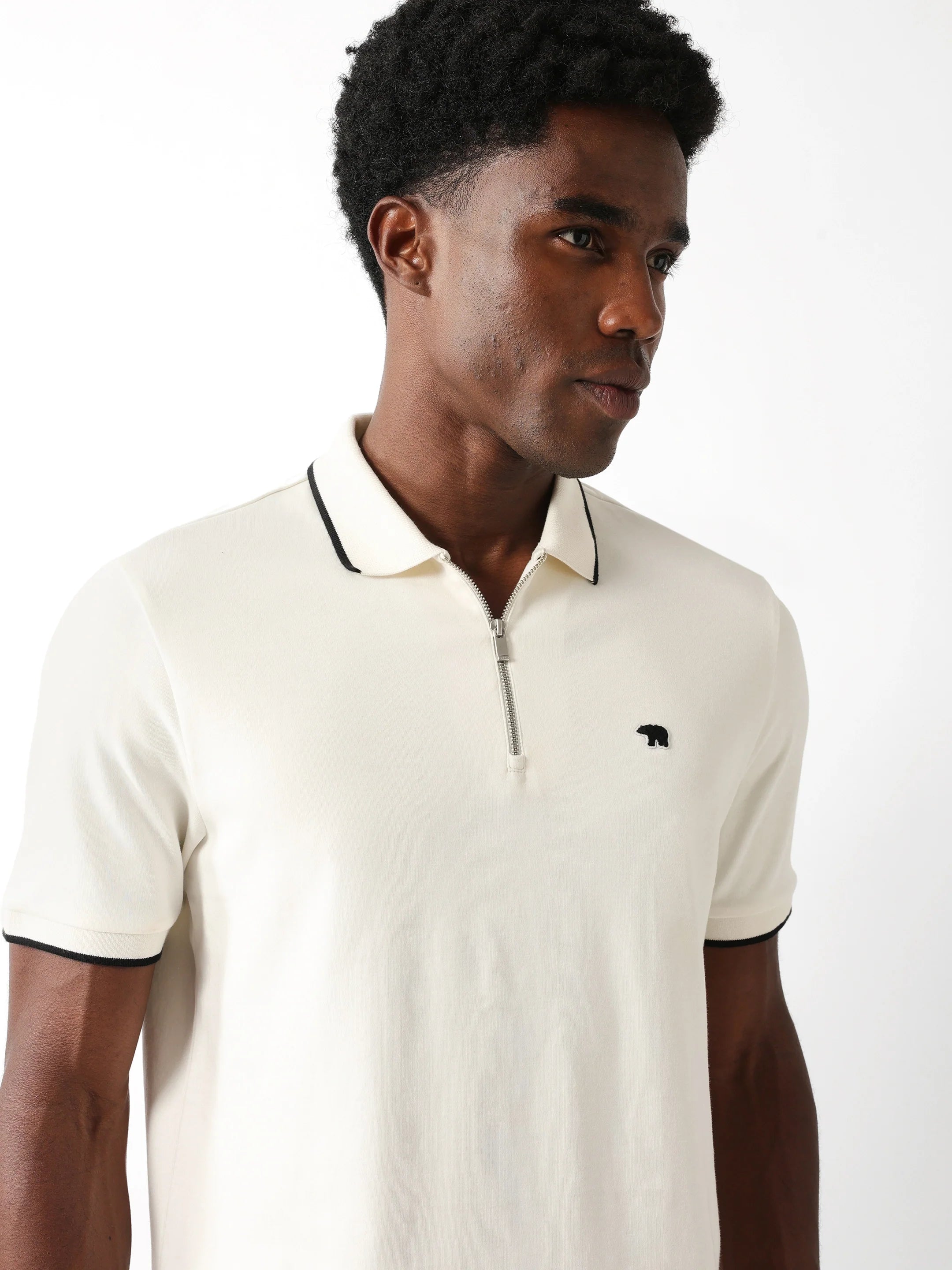 Men Off White Solid Polo