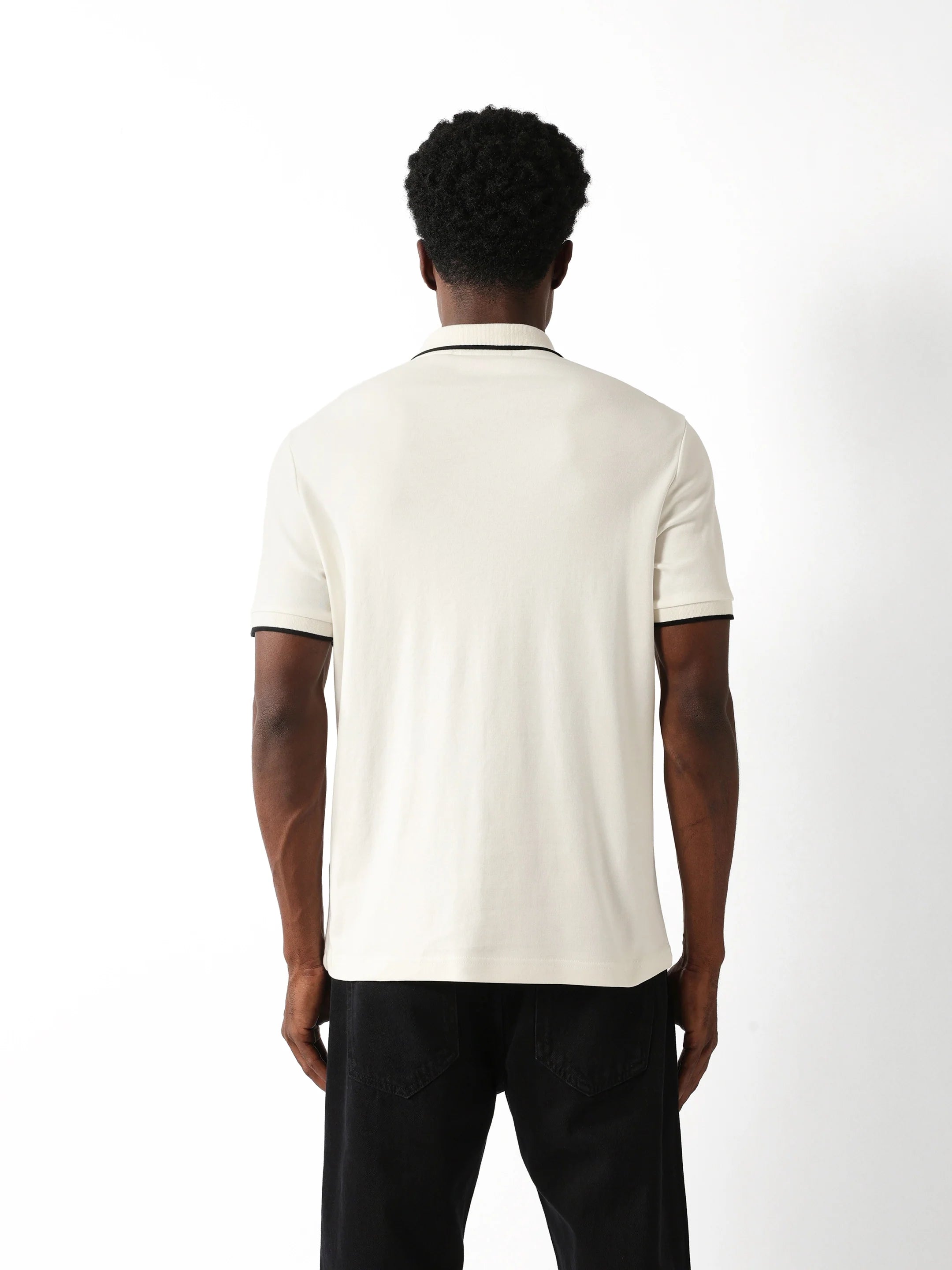 Men Off White Solid Polo