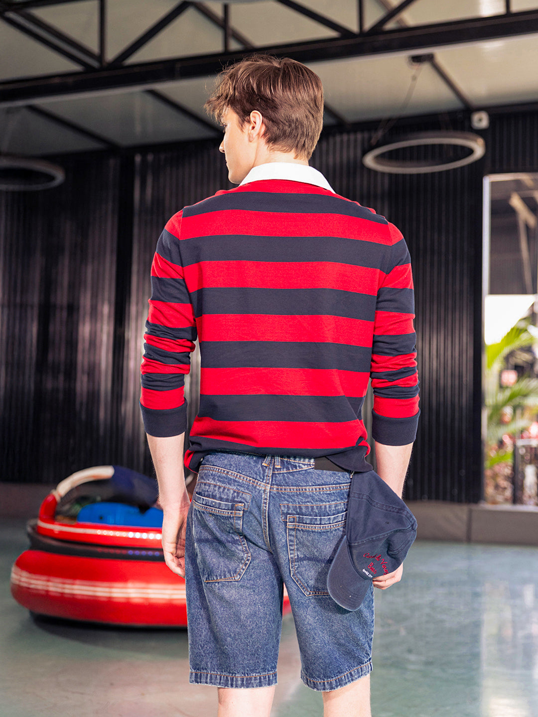 Men Blue Striped Cotton Polo T-Shirt