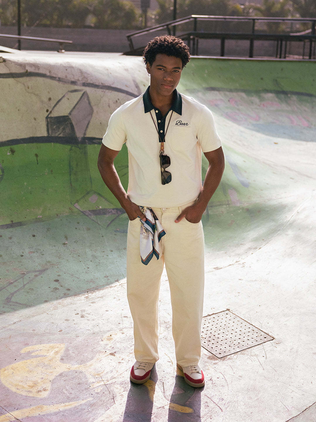 Men Off White Solid Cotton Polo T-Shirt
