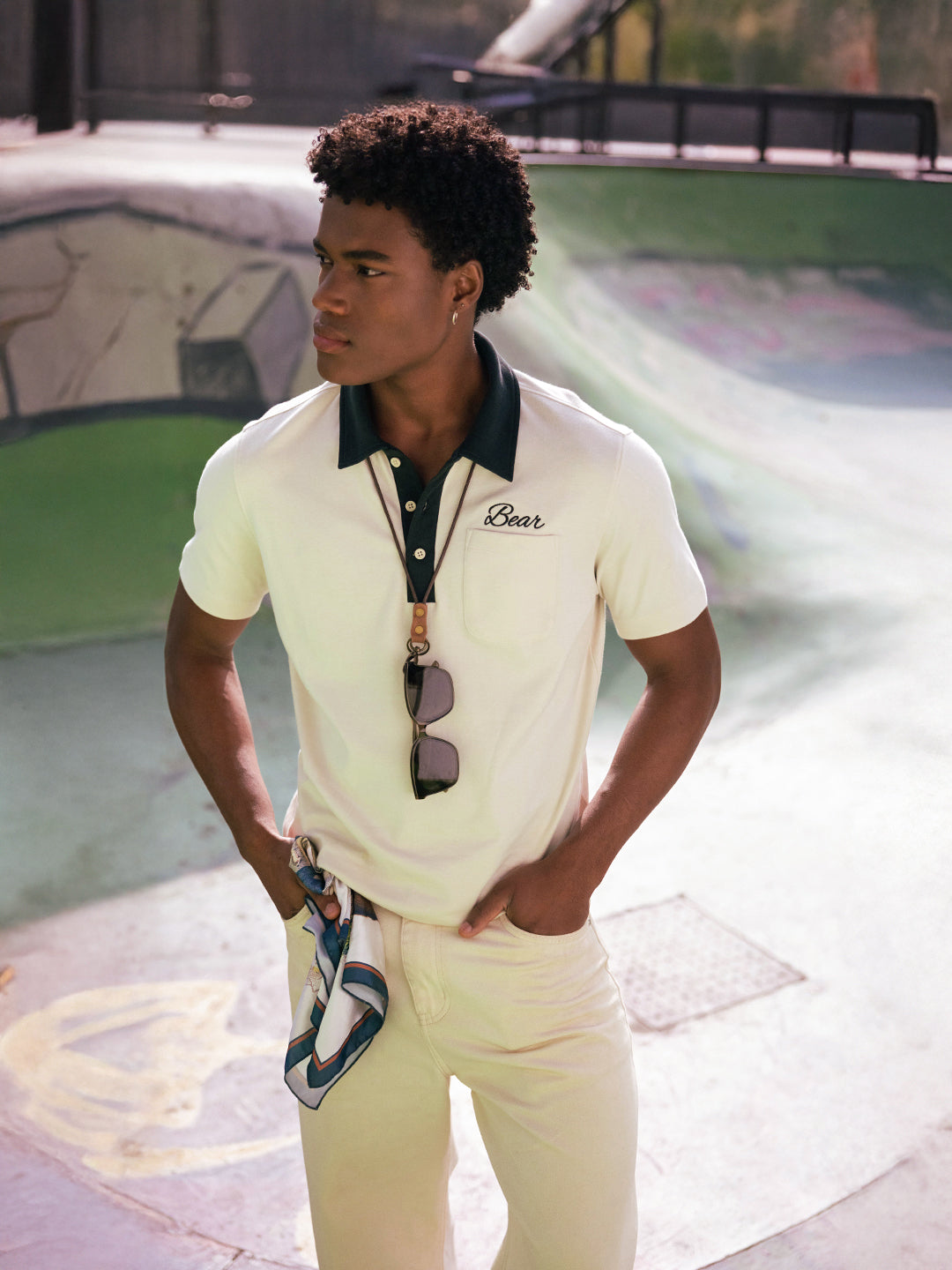 Men Off White Solid Cotton Polo T-Shirt