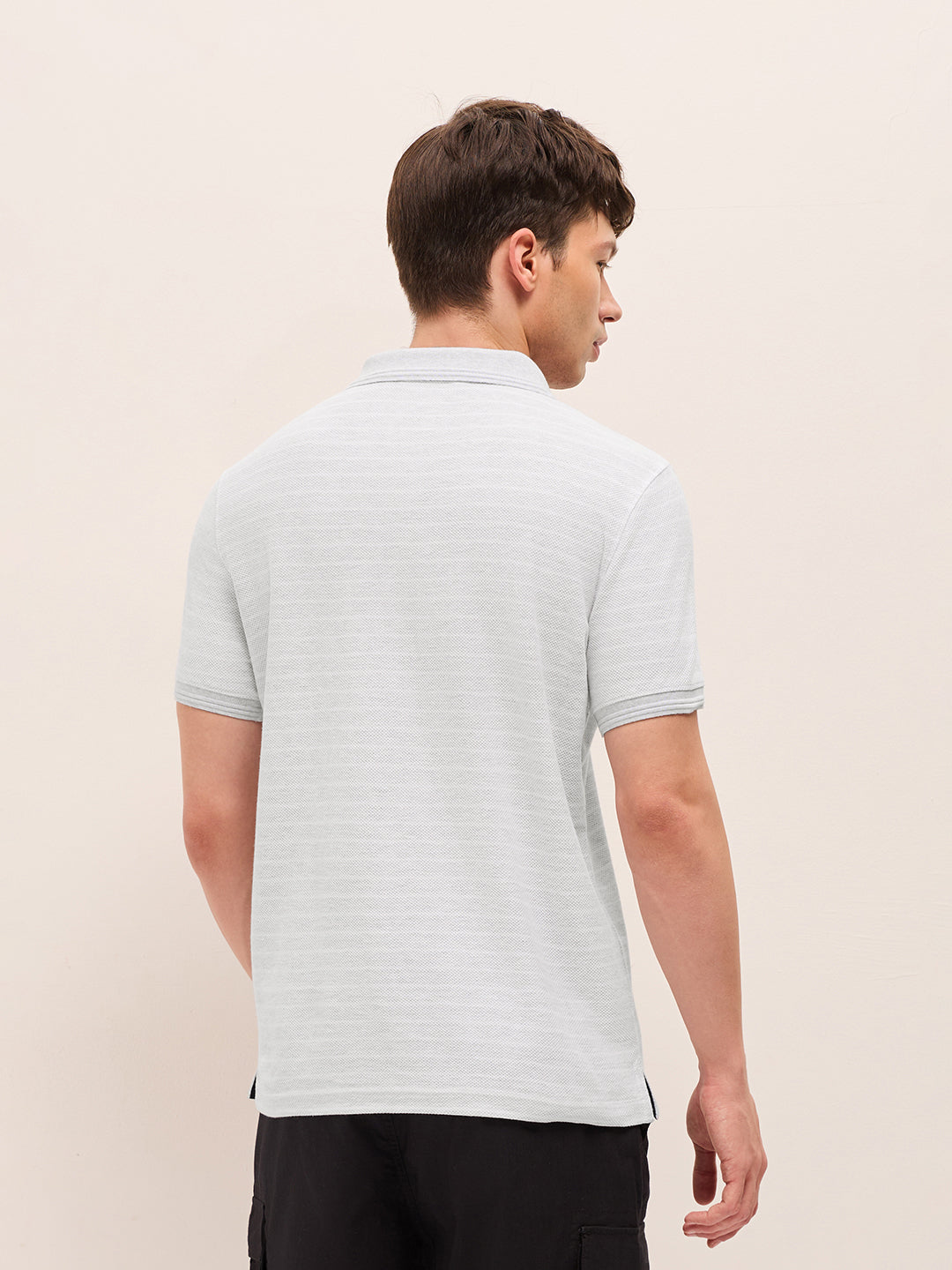 Men Striped Polo Collar Pure Cotton T-Shirt