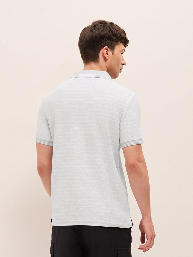 Men Striped Polo Collar Pure Cotton T-Shirt